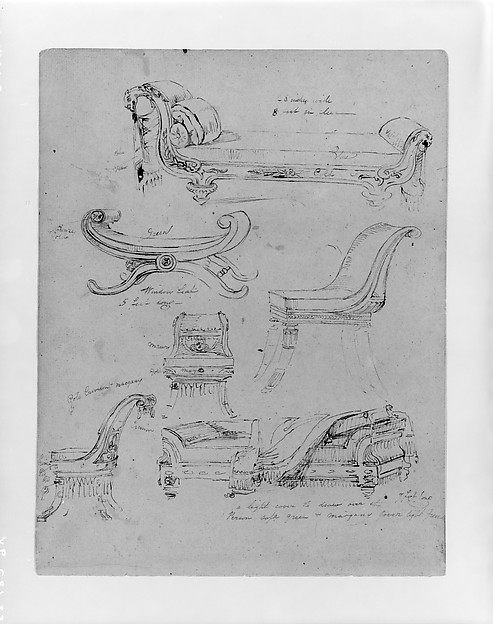 Sketches of Empire-Style Lounges and Chairs, Window Seat (from Sketchbook)