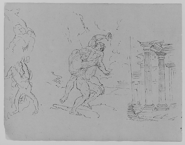 Hercules and Antoneus; Fall of Phaetor (Icarus?); Classical Architecture; Sacrifice of Isaac [?] (after Rembrandt?) (from Sketchbook)
