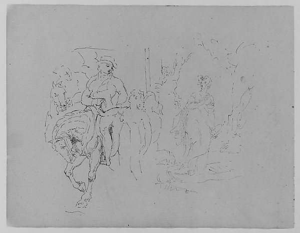 Man on Horseback with Standing Figure; Female in a Landscape (from Sketchbook)