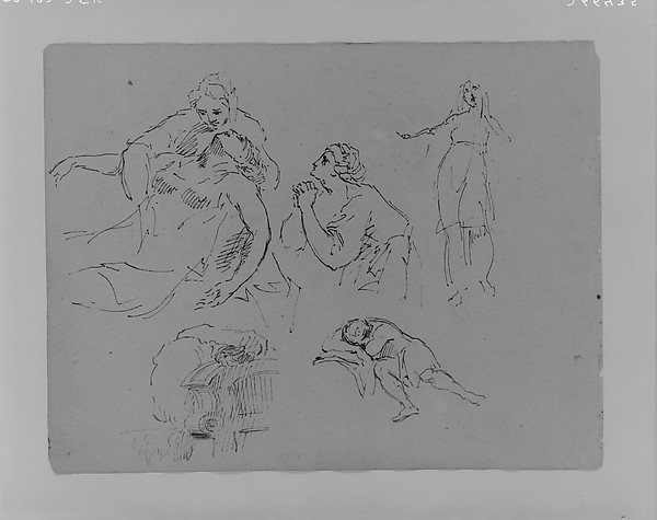 Dying Figure in the Arms of a Woman; Praying Woman; Standing Woman; Architectual Detail; Sleeping Figure (from Sketchbook)