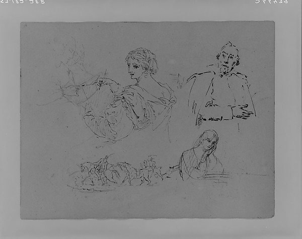 Woman Sketching; Two Women Reading; Portrait of a Man (after Van Dyke?); Half-length Female Portrait; Two Equestrian Figures Leading a Horse (from Sketchbook)