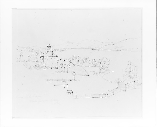 View from Lake House: School, Barn and Church (from Sketchbook)
