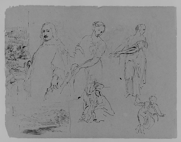 Portrait of [Poussin?]; Landscape Composition; Two Women; Woman and Child; Baby (from Sketchbook)
