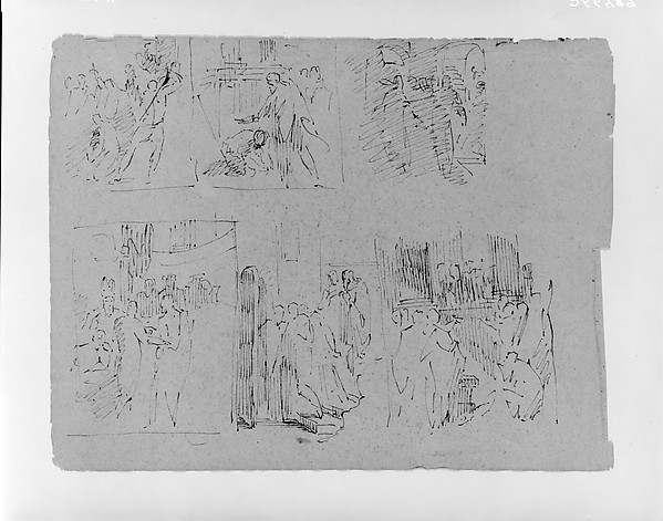 Six Figural Compositions, Some Possibly of Life of Christ (E.G.: Scourage at Pillar, Upper Left) (from Sketchbook)