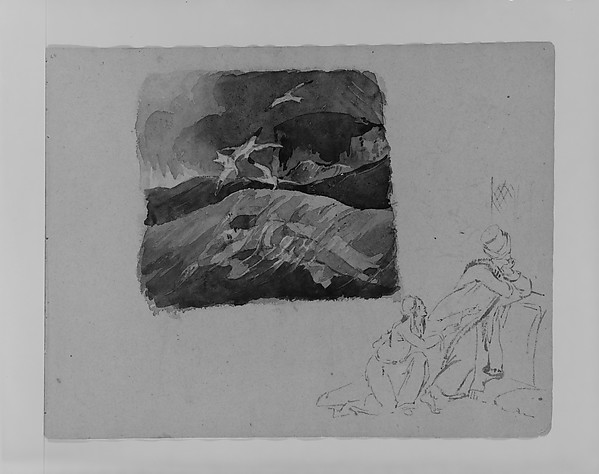 Drowned Man in Sea; Two Figures in Turkish Costume (from Sketchbook)