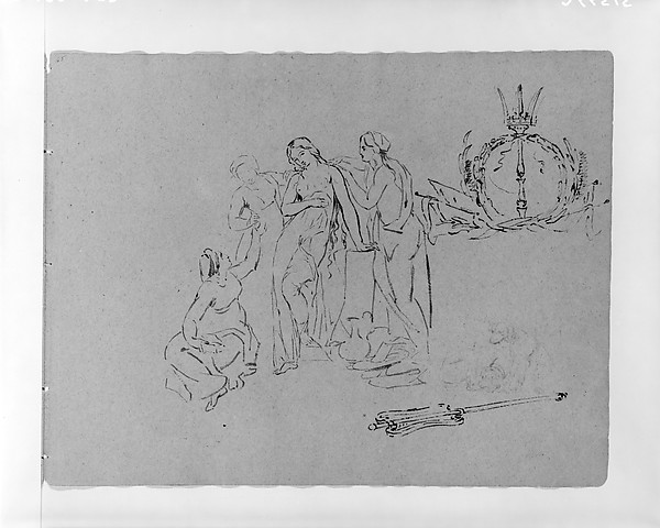 Woman Attended by Servants; Emblematic Symbol; Sceptre (from Sketchbook)