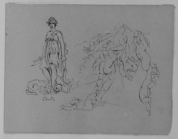 Liberty Figure; Fleeing Nude Female Figure with Putti (from Sketchbook)