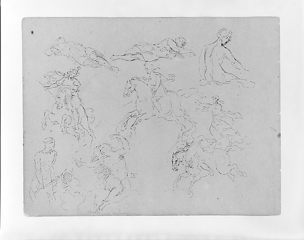 Standing Female Nudes; Seated Monarch; Small Figure Composition; Bust of a Demure Woman (from Sketchbook)