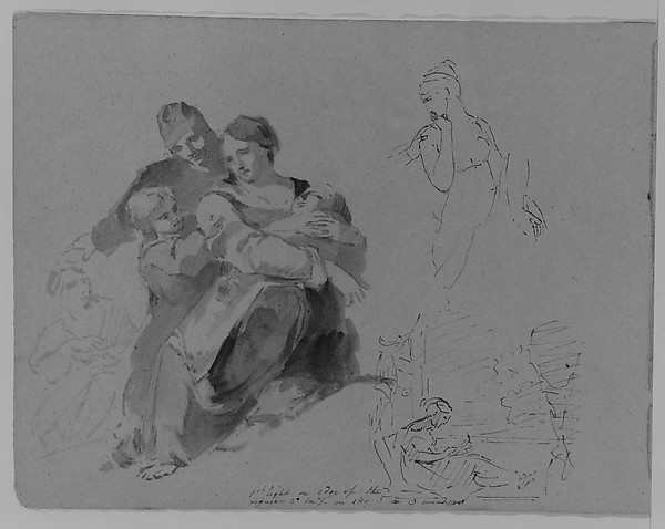 Holy Family et al. [?]; Turning Female Figure, Half Length; Woman Seated at Window (from Sketchbook)