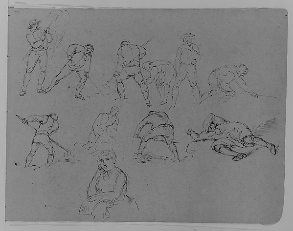 Farm Workers, Most Baling Hay; Leaning Woman, Bust Length (from Sketchbook)
