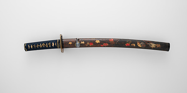 紅葉蒔絵鞘脇指拵 Mounting for a Short Sword (<i>Wakizashi</i>)