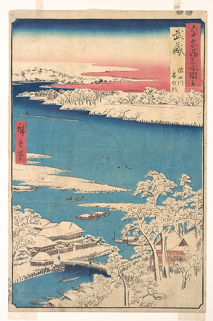 Morning after a Snowfall, the Sumida River, Musashi Province
, from the series Views of Famous Places in the Sixty-Odd Provinces