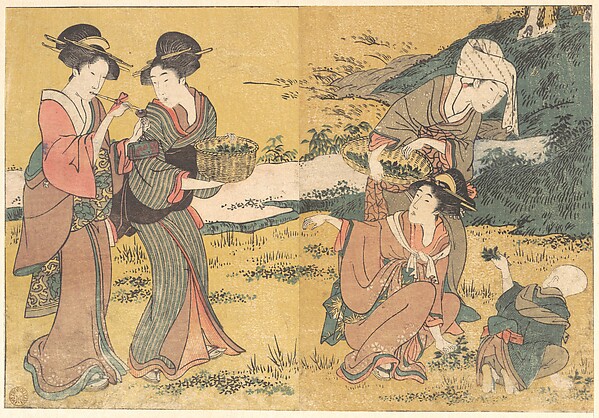 Girls Picking Green Leaves, from the illustrated book Flowers of the Four Seasons