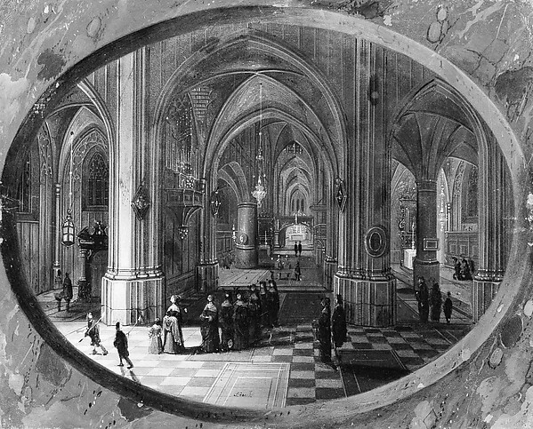 Interior of a Gothic Church at Night