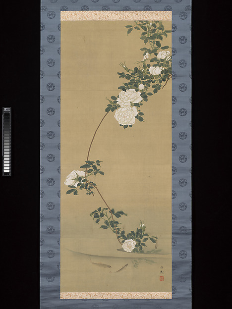 White Roses and Fish in Stream