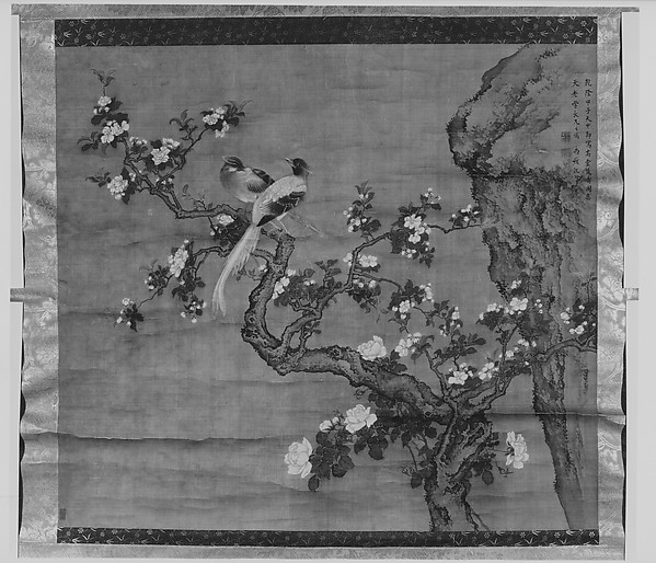 花咲く海棠と一対の鳥