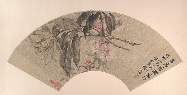 桃の花と牡丹