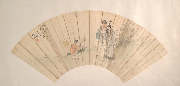 二人の文人と鵞鳥を連れた童子
