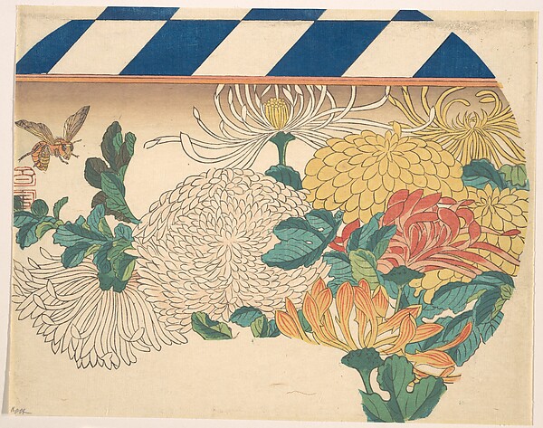 扇形に描かれた菊