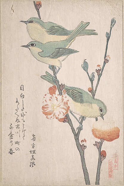 桃の枝の目白(鳥合より)