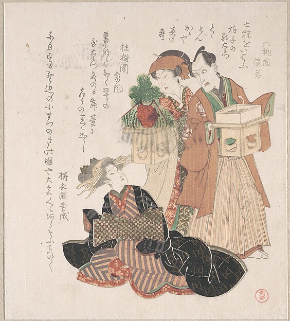 中村歌右衛門と正月の支度をする二人の女