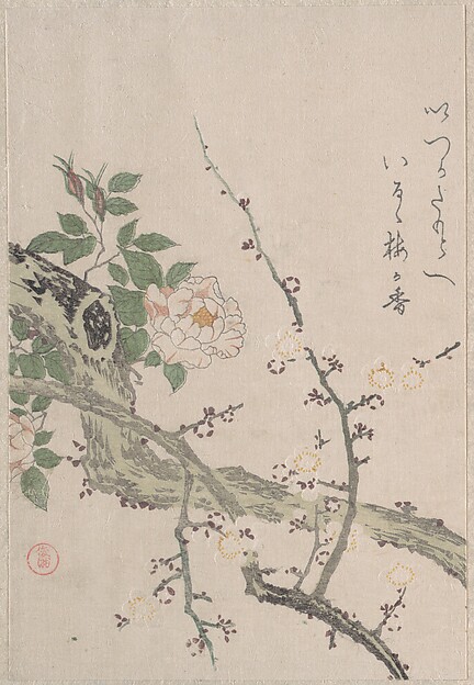 薔薇と梅の花