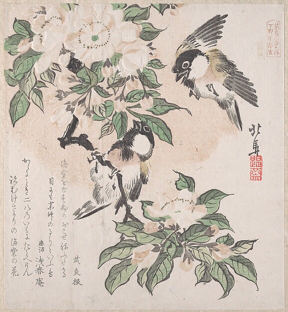 コガラと海棠の花（春雨集　巻三より）