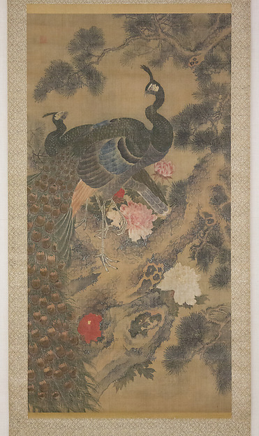 孔雀と松と牡丹