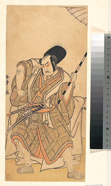 神社の仕丁に身をやつした武士に扮する二代目中村助五郎