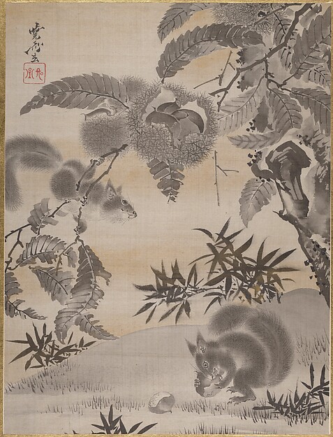 栗を集める栗鼠