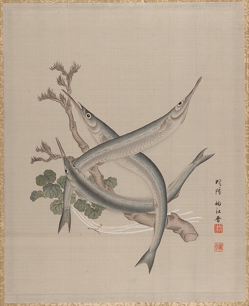 三尾の魚と枝