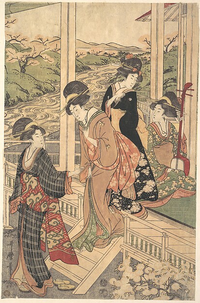 桜の頃の田舎家の縁側の女たち