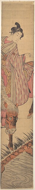 橋を渡る騎馬の若侍