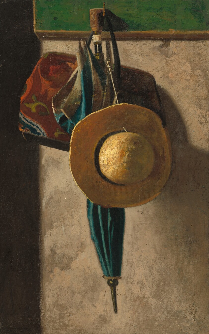 Straw Hat, Bag, and Umbrella