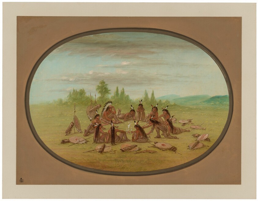 A Foot War Party in Council - Mandan