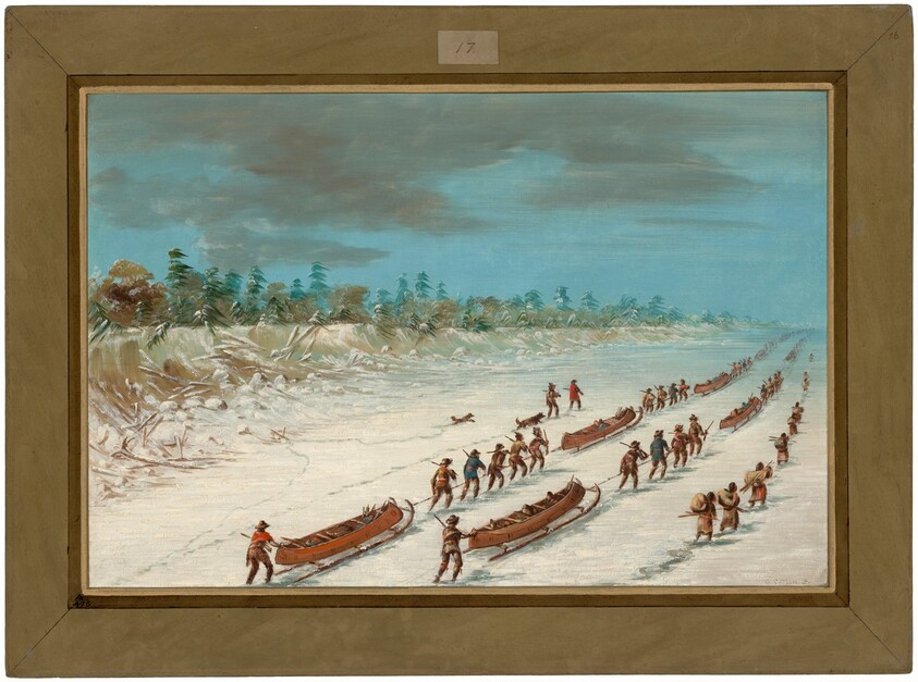 La Salle Crossing Lake Michigan on the Ice. December 8, 1681