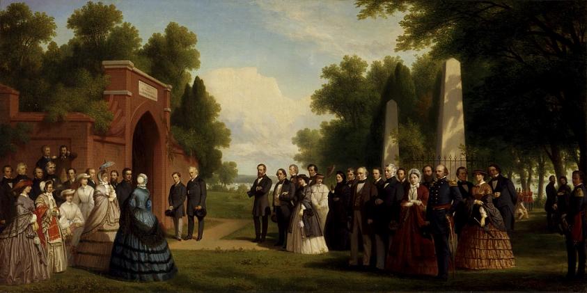 マウント・ヴァーノンのワシントン墓所を訪れる皇太子とブキャナン大統領一行、1860年10月
