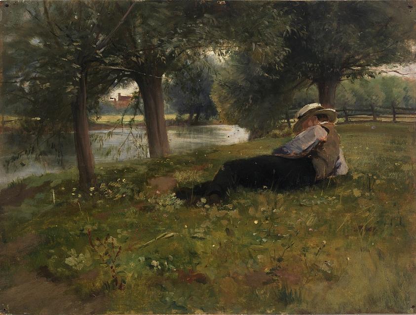 Man Reclining beside a Stream