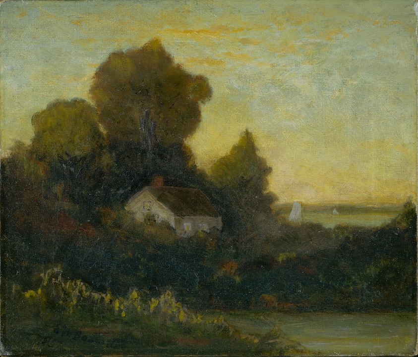 Untitled (house in woods near lake)