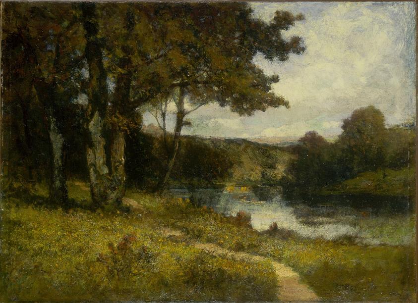 Untitled (landscape, trees near river)