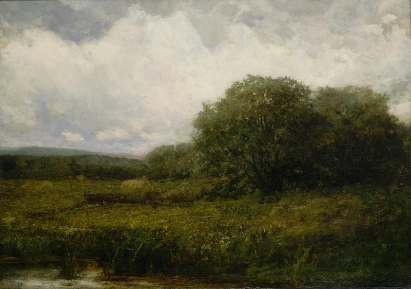 Untitled (landscape with oxen and haycart crossing bridge)