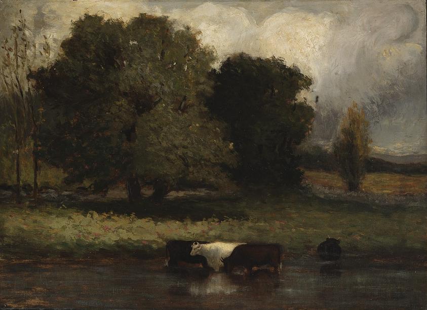 Untitled (Four Cows Wading in Pond)