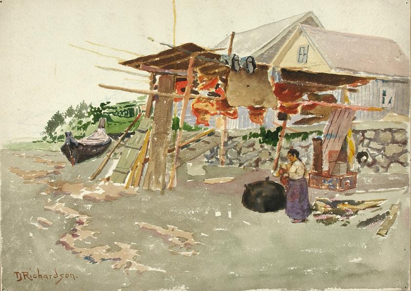 鮭を干す、アラスカの先住民の村